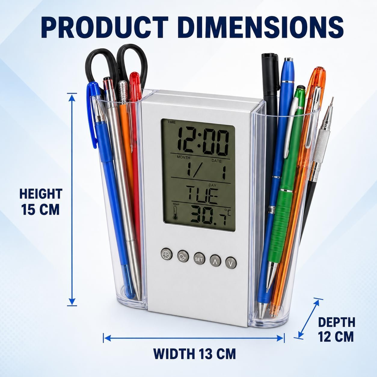 Digital Desk Organiser with LCD Clock, Calendar, Alarm, Silver - Image 4