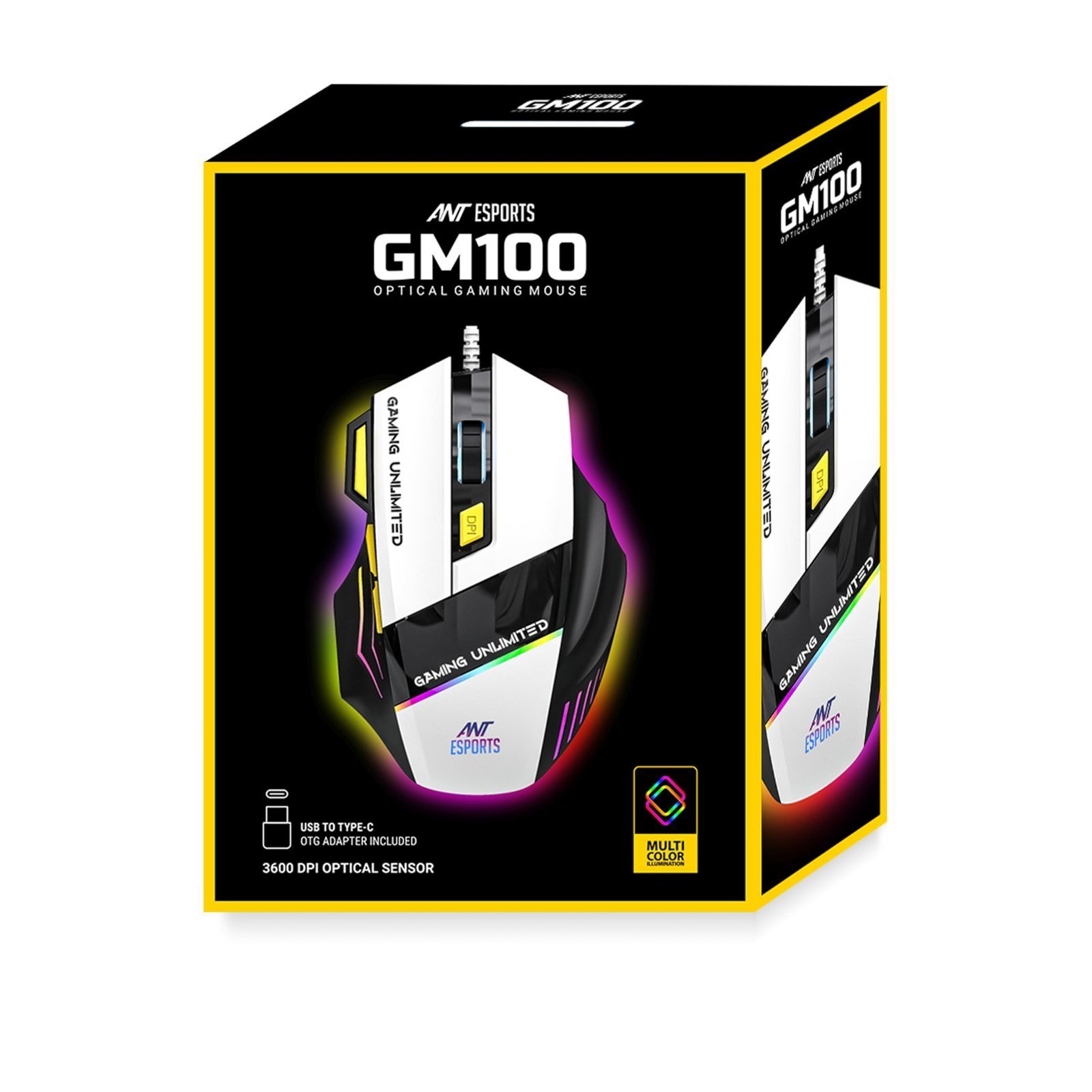 GM100 V2 Optical Gaming Mouse,7 Button Wired USB Mouse, 4000 FPS Sensor, 3600 DPI, RGB Lighting,1.5m PVC Cable, Ergonomic Design, for Windows PC, Laptop,Gaming & Office Use- Black & White - Image 5