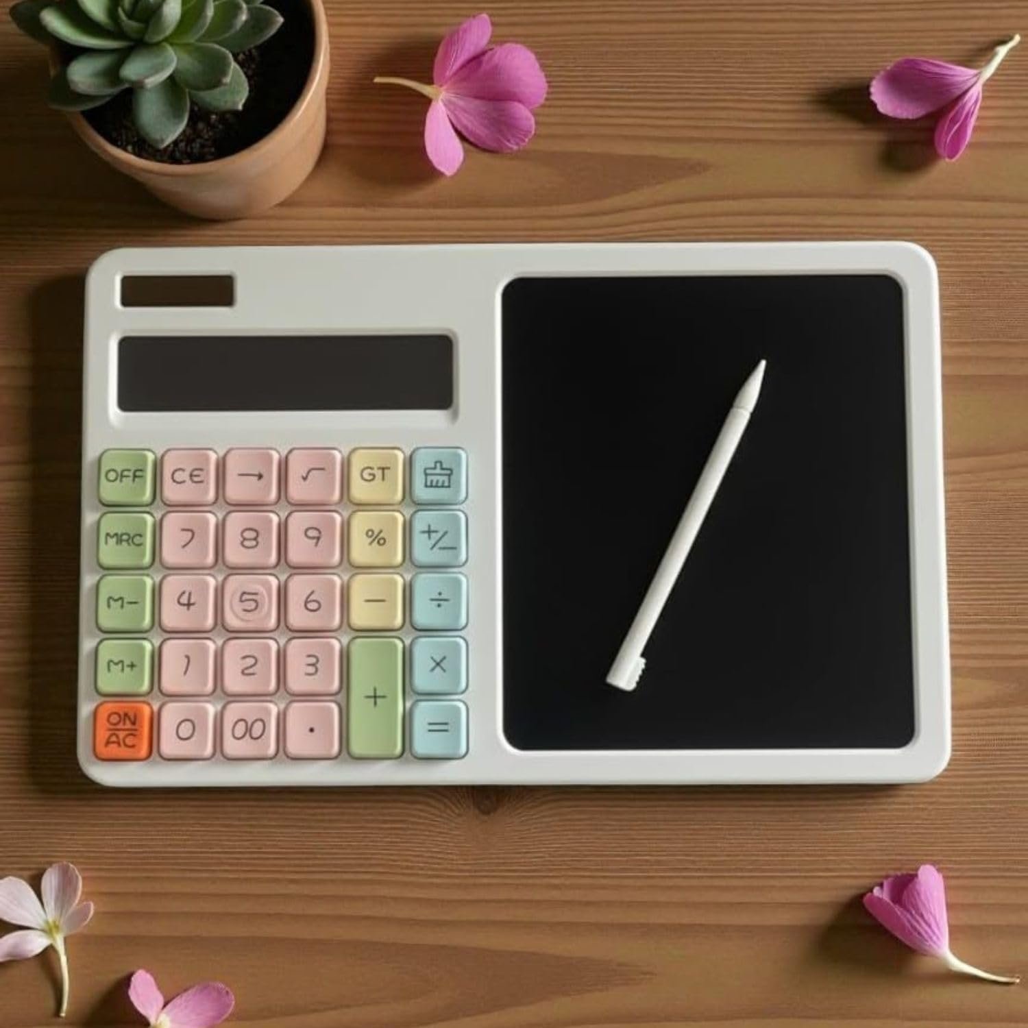 12-Digit Desktop Calculator with LCD Writing Tablet, Professional Dual Power Electronic Calculator with Stylus Pen for Office, School, and Business Accounting White - Image 2