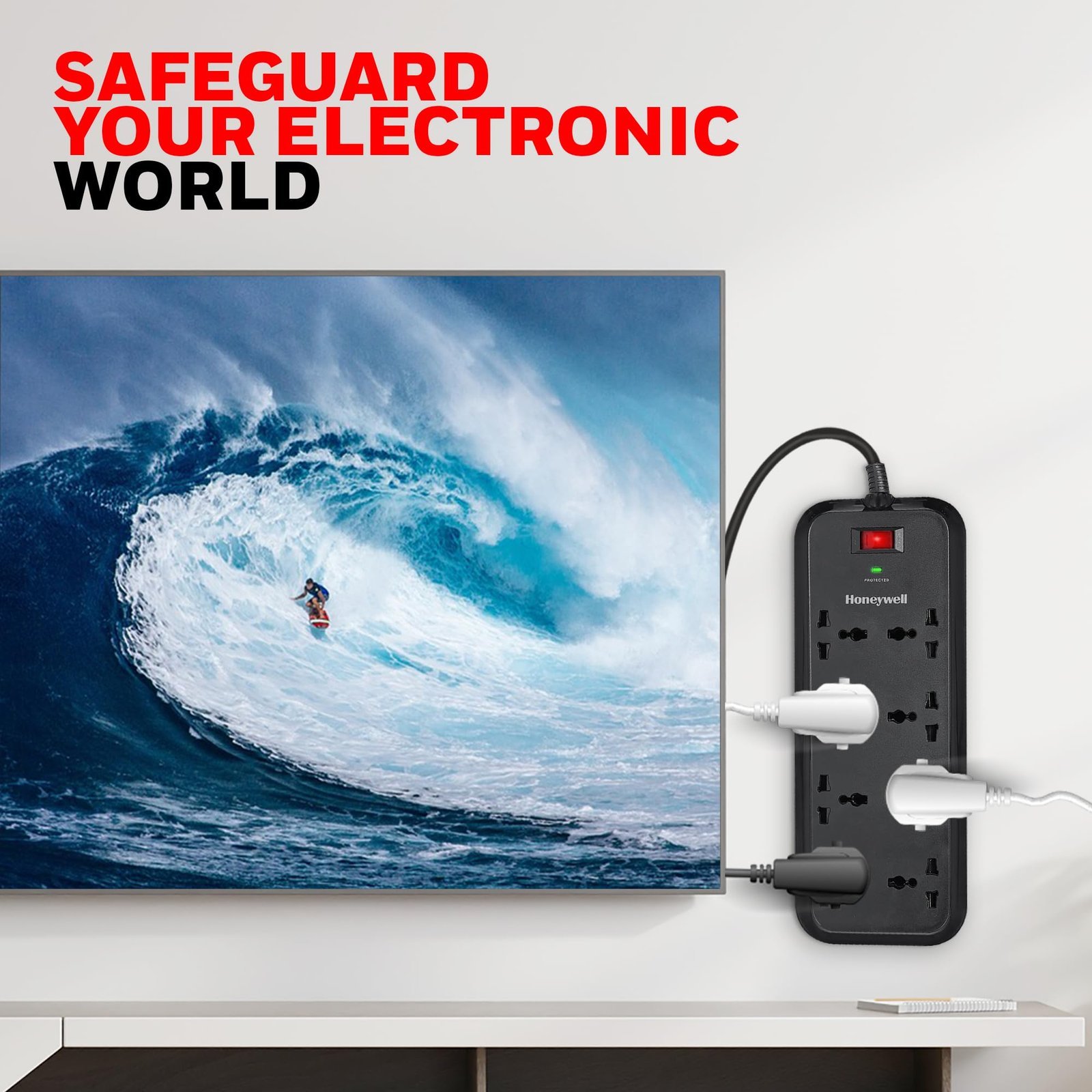 Surge Protector, 8 Universal Sockets,20000Amp, 2 Meter Cord, Device Secure Warranty,Automatic Overload Protection,Spike Guard/Extension Board,Master Switch,3Year Manufacturer Warranty - Image 3