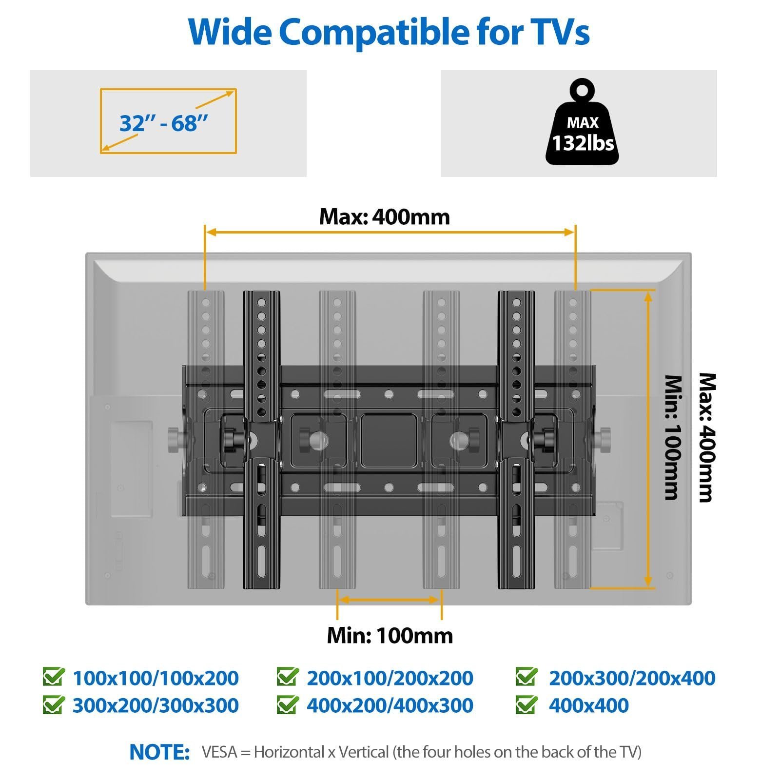 Tilting TV Mount for Most 32-68",Holds up to 132lbs with Max VESA 400x400mm - Image 3