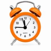 Mini Vintage Look Analog Quartz Alarm Clock (Orange) - Small Table Desk Clock with Metal Frame, Battery Operated & Loud Alarm Tone for Study Table, Office & Home Decor (7.2 x 5 x 2.5 cm)