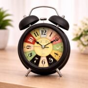 Analog Alarm Clock with Super Loud Twin Bell | Retro Metal Table Clock with Night Light & Luminous Dial | Bedside Alarm Clock for Bedroom, Office & Study (Battery Not Included) (ANALOG BLACK)