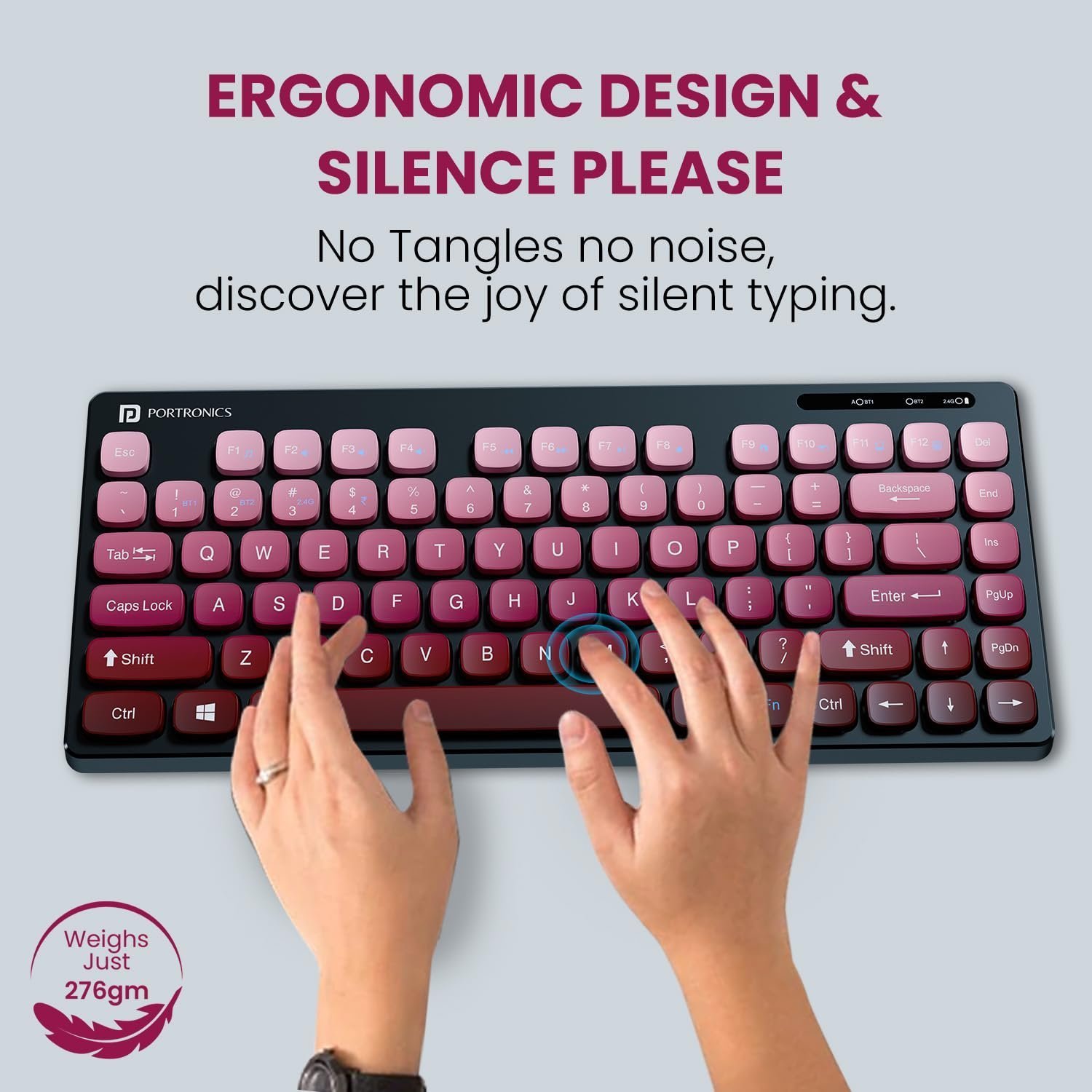 Bubble Multimedia Wireless Keyboard 2.4 GHz & Bluetooth 5.0 Connectivity, Noiseless Experience, Compact Size for iOS iPad Air, Pro, Mini, Android, Windows Tablets PC Smartphone(Purple) - Image 4
