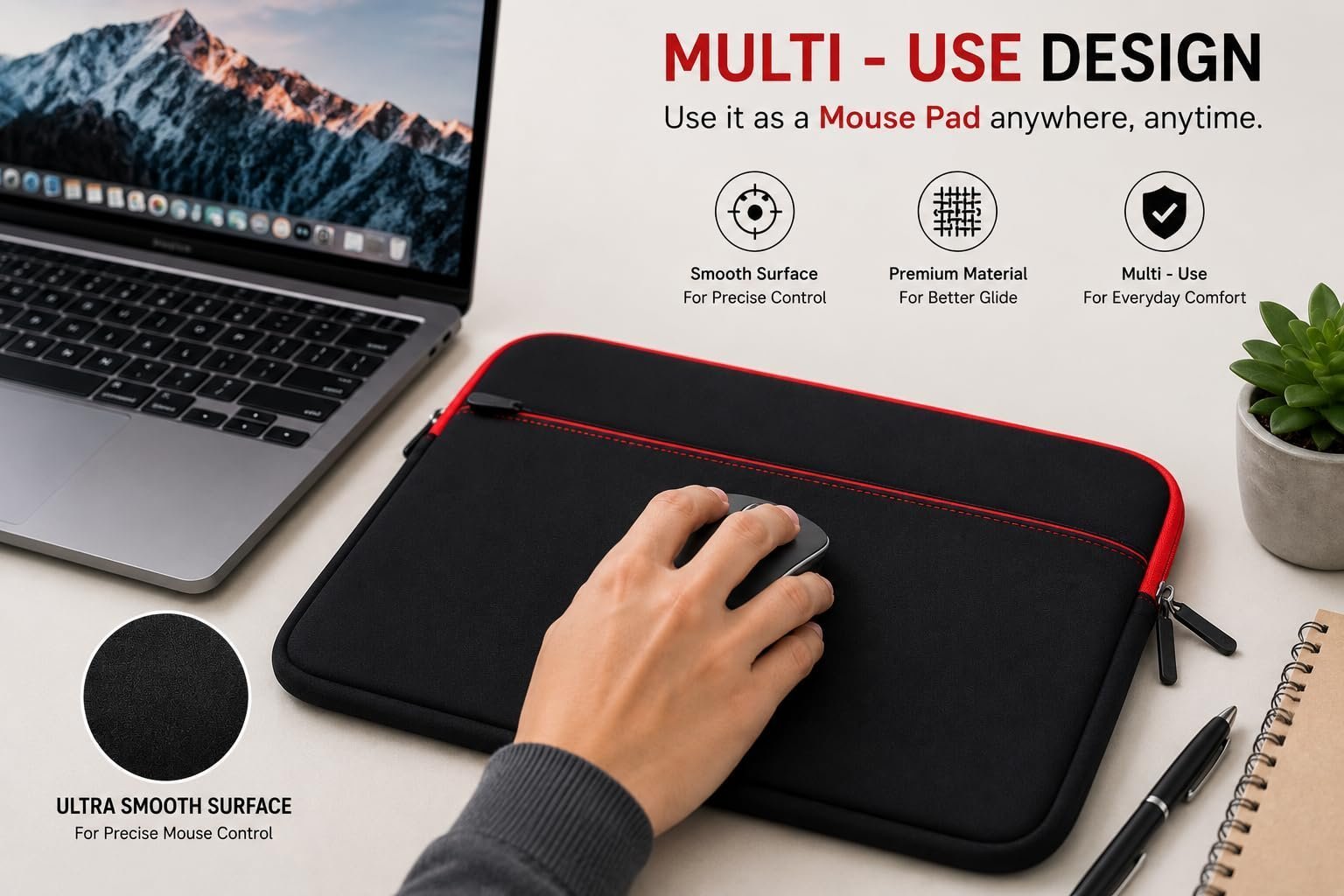 Laptop Sleeve Bag for 14 Inch Laptop | Neoprene Laptop Carrying Case with Handle & Front Zipper Pocket | Protective Computer Bag for Office, College & Travel | Black - Image 6