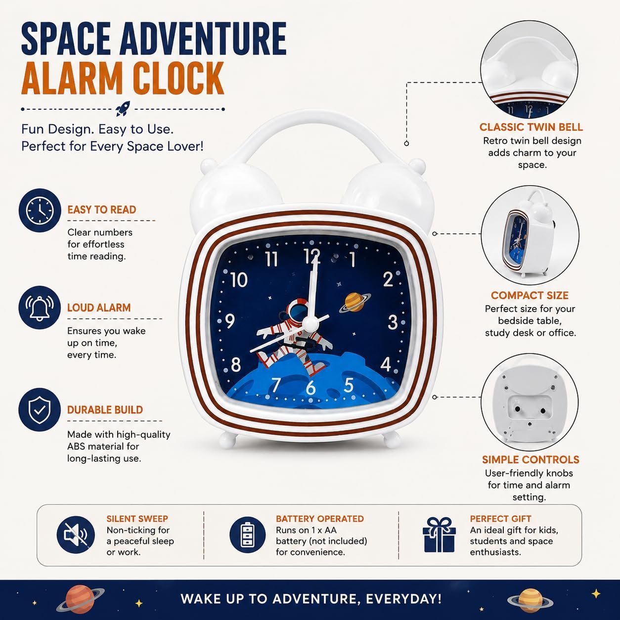 Astronaut Space Theme Alarm Clock - Image 5