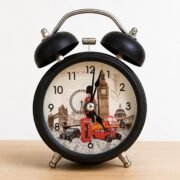 Vintage London Twin Bell Alarm Clock, Black Analog