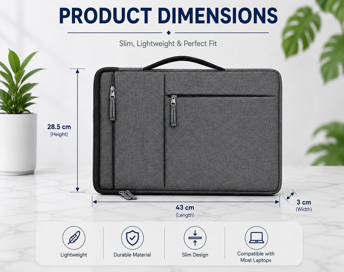 17 Inch Laptop Sleeve with Carry Handle & 2 Front Pockets | Slim Lightweight Laptop Case with Water-Resistant Cover | Compatible with MacBook, Dell, HP, Lenovo, Asus, Samsung, Mi & More - Image 2