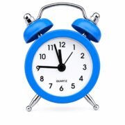 Mini Vintage Look Analog Quartz Alarm Clock (Sky Blue) - Small Table Desk Clock with Metal Frame, Battery Operated & Loud Alarm Tone for Study Table, Office & Home Decor (7.2 x 5 x 2.5 cm)