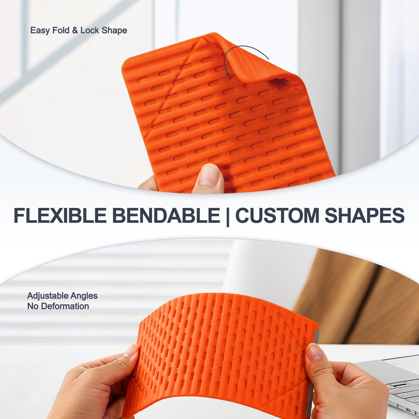 Flexible Silicone Phone Stand, Multi-Angle Adjustable Cell Phone Holder, Portable Phone Stand for Desk, Compatible with iPhone, iPad, Tablet, Laptop, for Home, Office, Gaming, Orange - Image 6