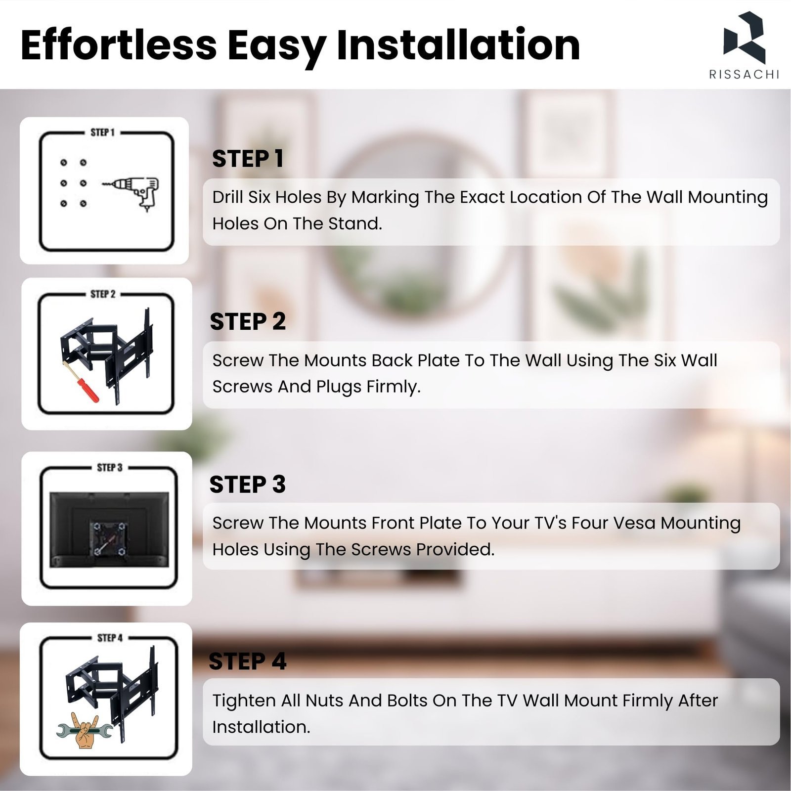 Tv Stand Wall | Movable Tv Wall Mount | Heavy Duty Metal Mount Bracket for 23–55 Inch LED/LCD/OLED Monitor | Full Motion Swivel ±180° Extendable Space Saving Design - Image 5