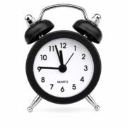 Mini Vintage Look Analog Quartz Alarm Clock (Black) - Small Table Desk Clock with Metal Frame, Battery Operated & Loud Alarm Tone for Study Table, Office & Home Decor (7.2 x 5 x 2.5 cm)