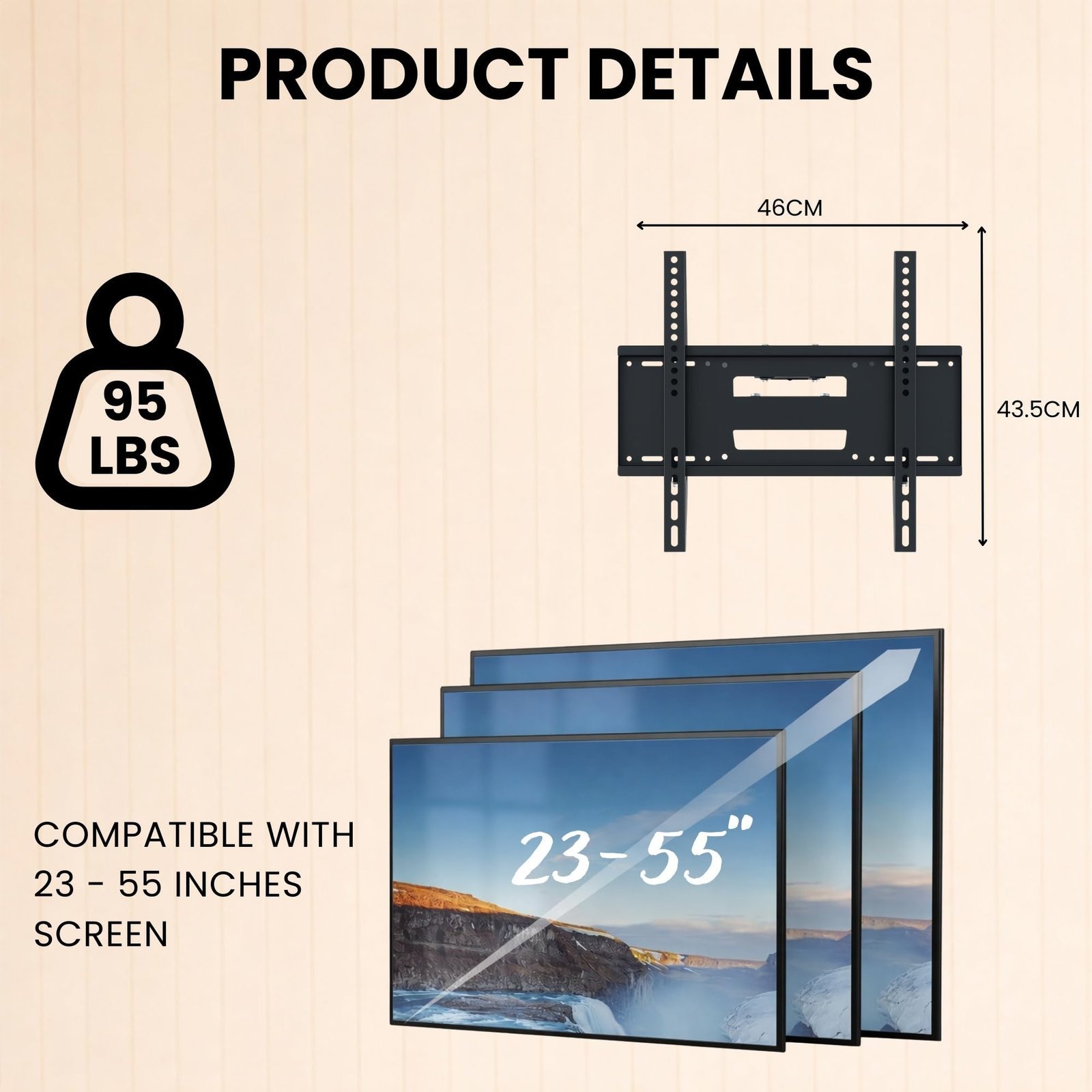 Tv Stand Wall | Movable Tv Wall Mount | Heavy Duty Metal Mount Bracket for 23–55 Inch LED/LCD/OLED Monitor | Full Motion Swivel ±180° Extendable Space Saving Design - Image 2