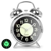 ® Vintage Alarm Clock for Student Heavy Sleepers, Super Loud & Twin Bell Retro Quartz with Backlight, Luminous Alarm for Students Bedroom/Office (Silver, Analog, 3.81 cm)