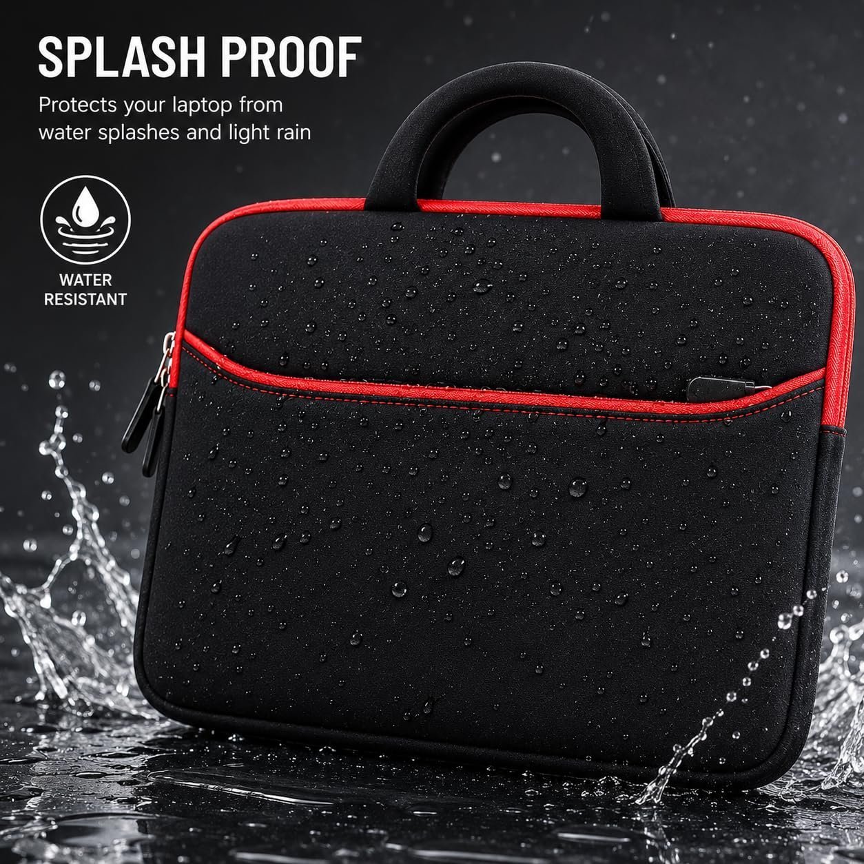 Laptop Sleeve Bag for 14 Inch Laptop | Neoprene Laptop Carrying Case with Handle & Front Zipper Pocket | Protective Computer Bag for Office, College & Travel | Black - Image 4