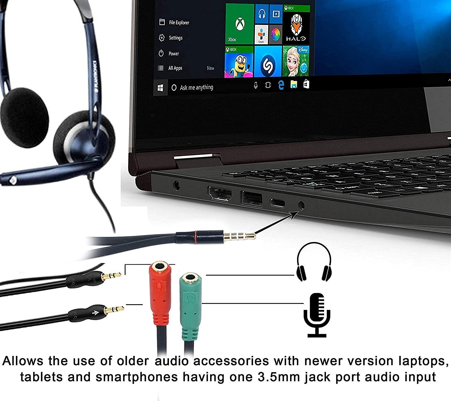 1 Male to 2 Female 3.5mm Audio Jack to Headphone Microphone Splitter Converter Adaptor Cable(Specially Design for Mobile and Tablet Only) - Image 4