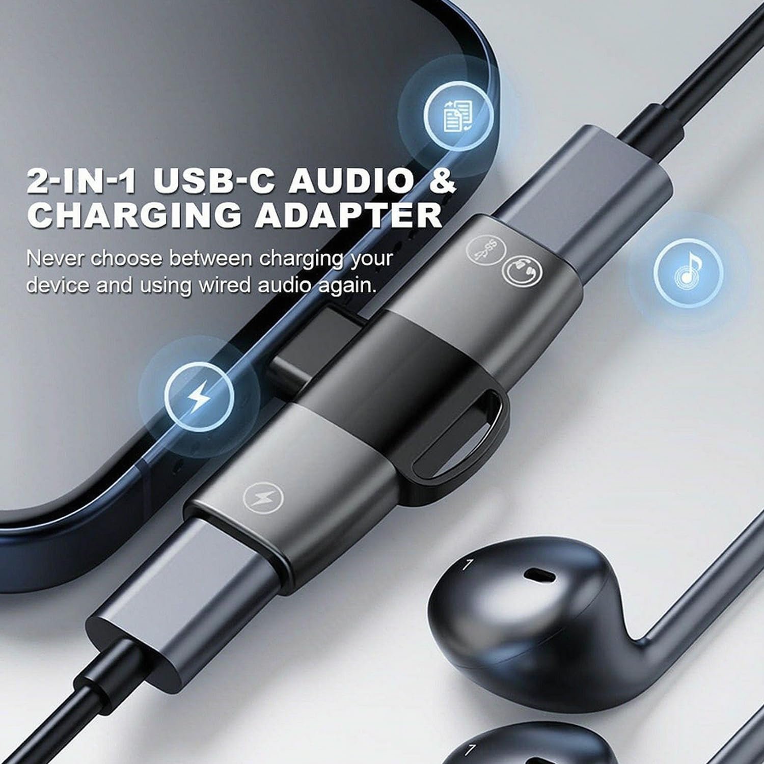 2-in-1 USB-C Audio & Charging Adapter, Dual USB-C Ports for Simultaneous Charging & Audio, High-Resolution Sound Aluminum Alloy Splitter, Type -C Headphone Adapter for Smartphones, Tablets & Laptops - Image 6