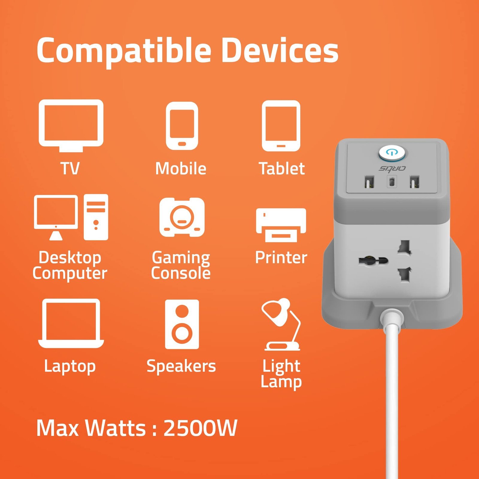 AR-4SS-3USBCB 4 Universal Sockets with 2 USB Ports & 1 USB Type C Port with Circuit Breaker Surge Protector - Image 3