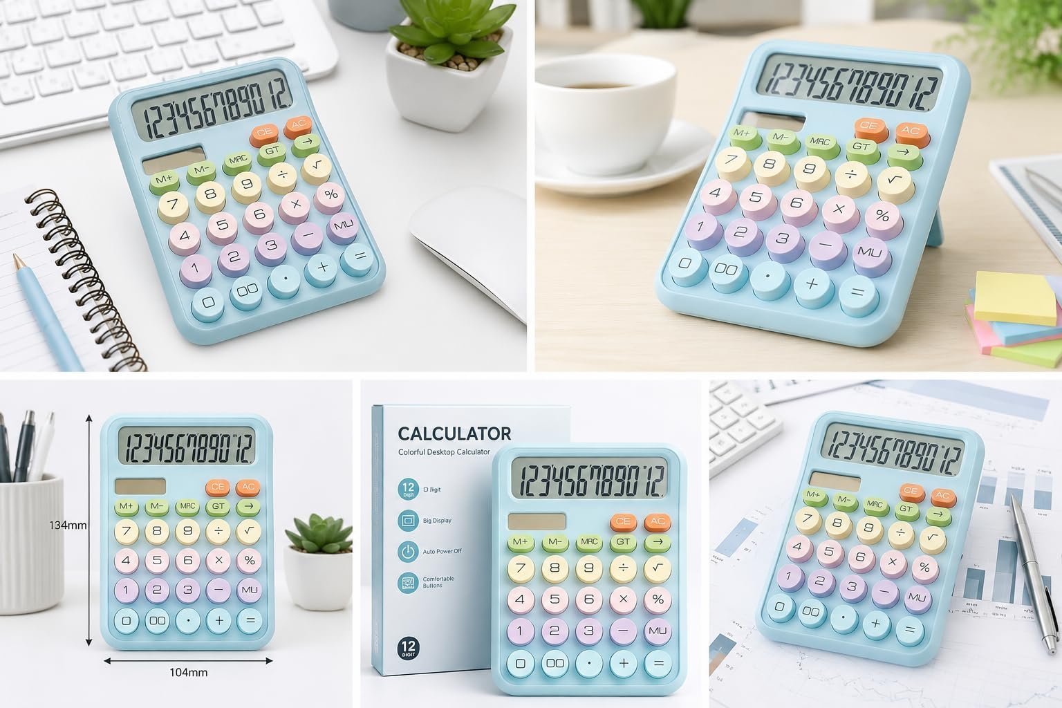 Chhavi's Digital Electornic Calculator with Large LCD Display, Big Easy-Press Buttons, Colorful Candy Design, Auto Sleep Function & Battery Included for Office, School & Home Use (Blue) - Image 3