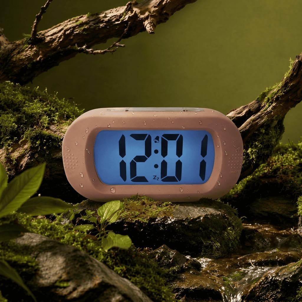 Digital Alarm Clock Large LCD Display with Backlight, Peach - Image 4
