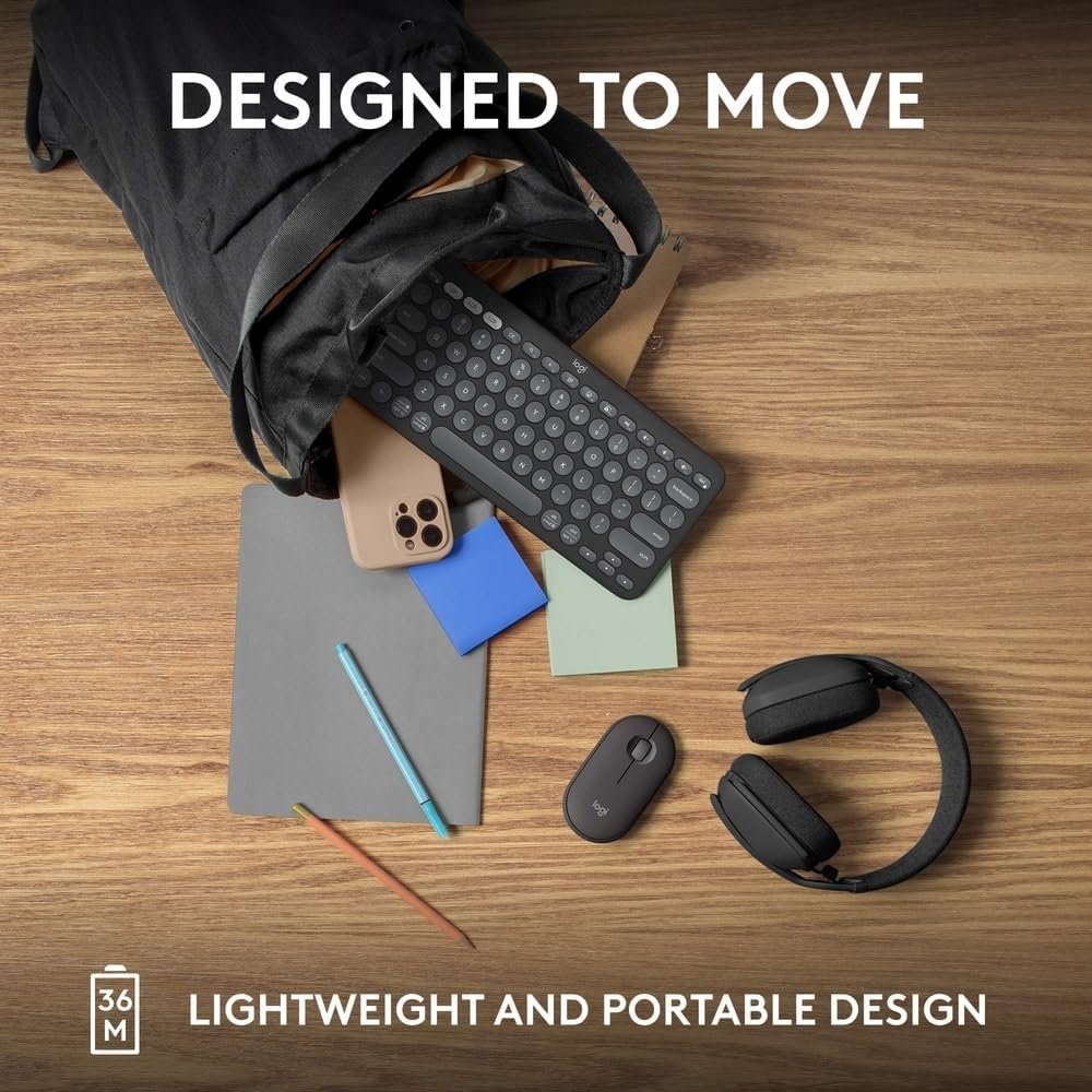 Pebble Keys 2 K380s, Multi-Device Bluetooth Wireless Keyboard with Customisable Shortcuts, Slim and Portable, Easy-Switch for Windows, macOS, iPadOS, Android, Chrome OS - Tonal Graphite - Image 6