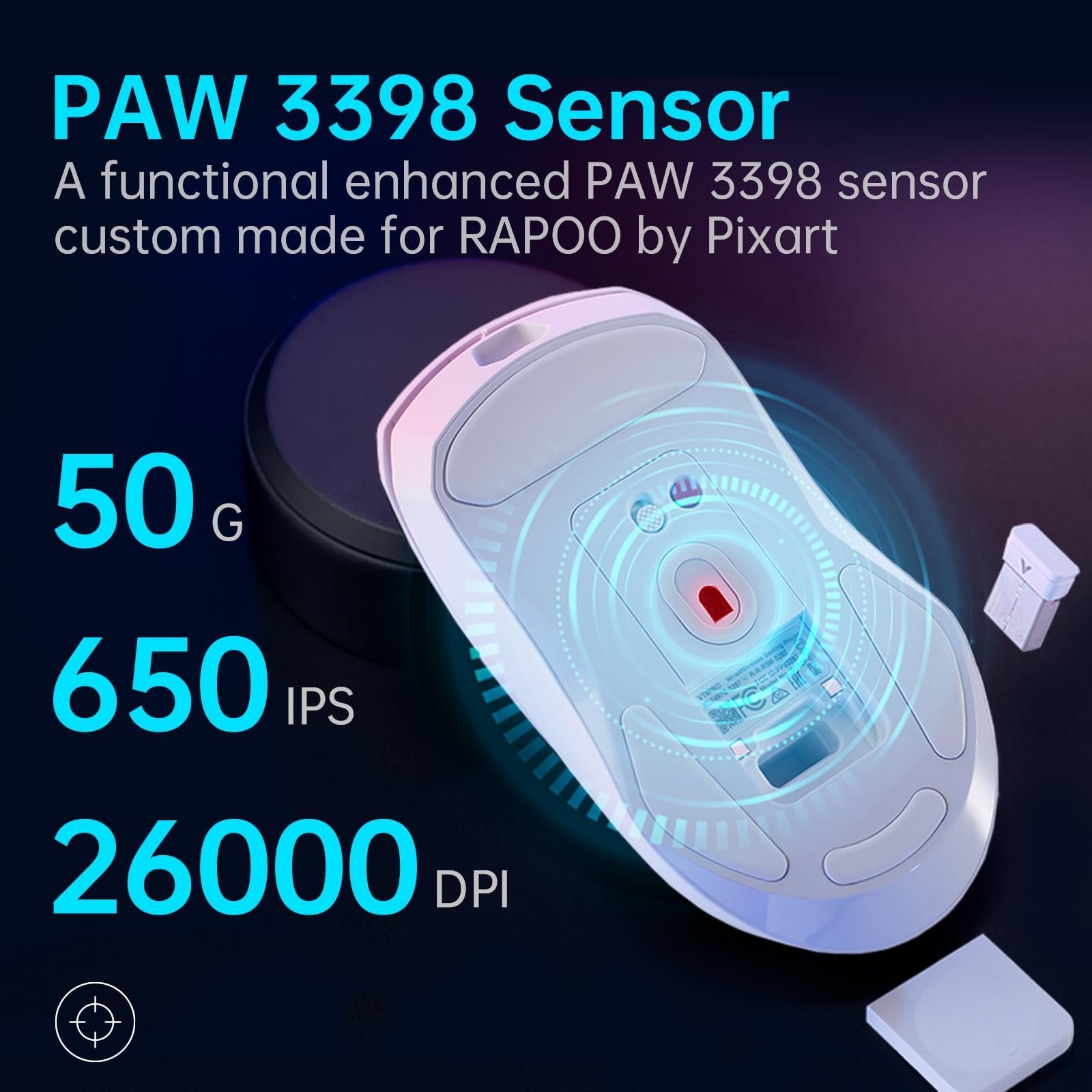 VT9PRO - 68g Ultra Lightweight Wireless Gaming Mouse, Upto 26000K DPI, 1K+4K Polling Rate, PAW 3398 Esports Sensor, 1ms Response,10 Buttons & 160 Hr Battery Life, Onboard Memory - White - Image 2