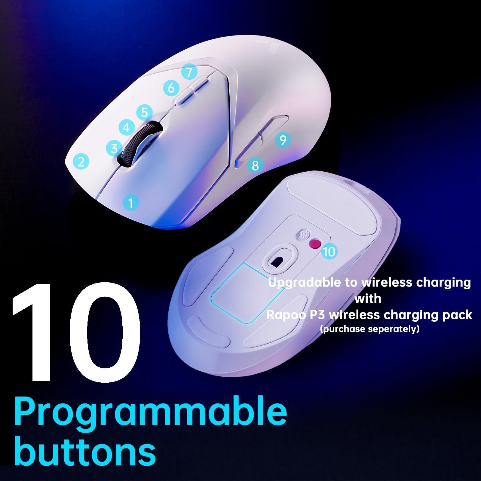VT9PRO - 68g Ultra Lightweight Wireless Gaming Mouse, Upto 26000K DPI, 1K+4K Polling Rate, PAW 3398 Esports Sensor, 1ms Response,10 Buttons & 160 Hr Battery Life, Onboard Memory - White - Image 7