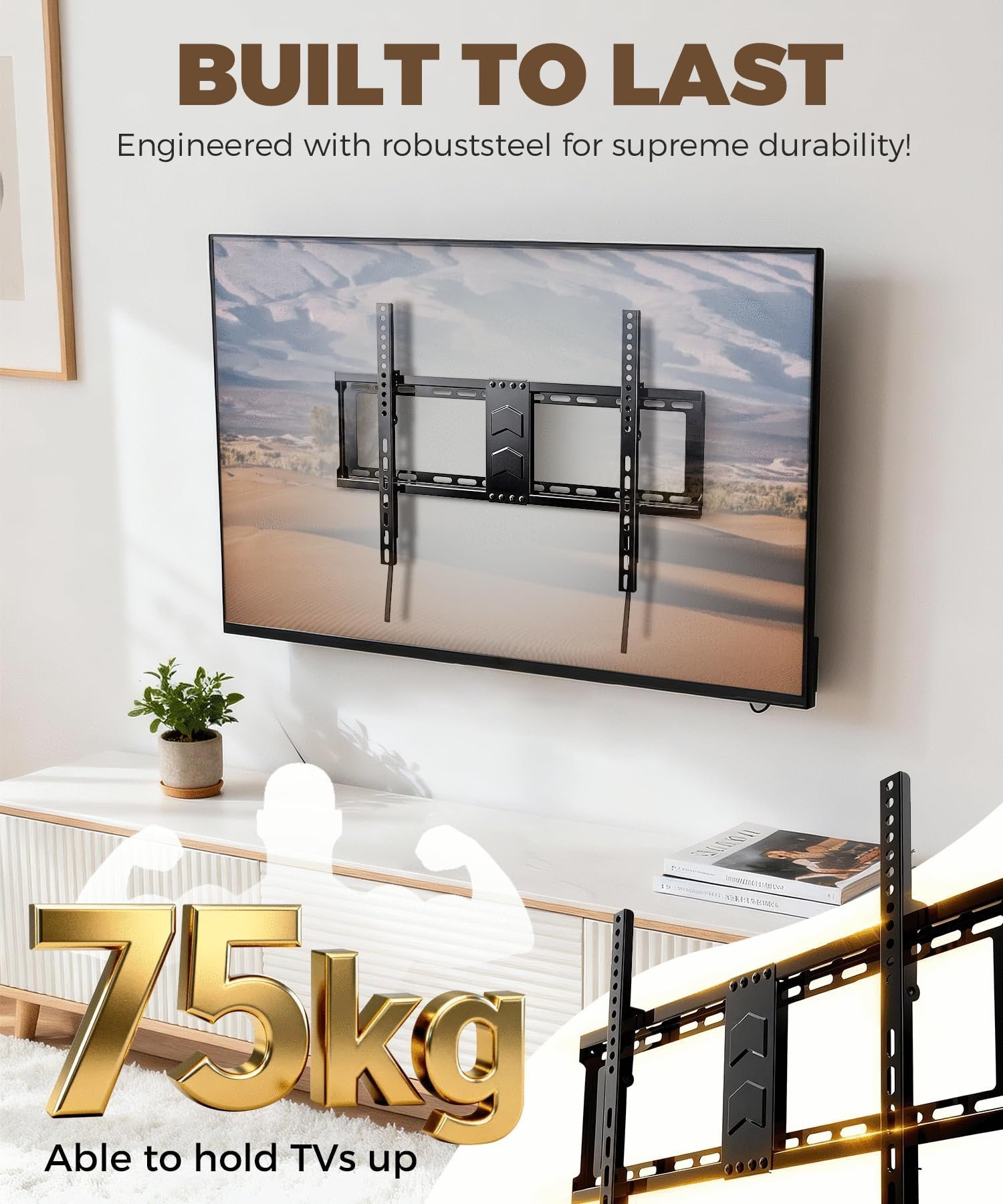 TV Wall Bracket 43-75 Inch, Slim Heavy Duty Tilt TV Mount - Image 2