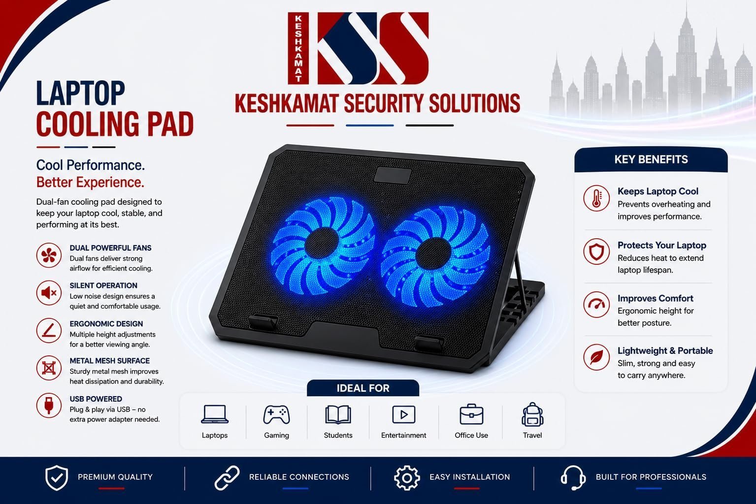 Laptop Cooling Pad with Dual Fan | Blue LED - Image 3
