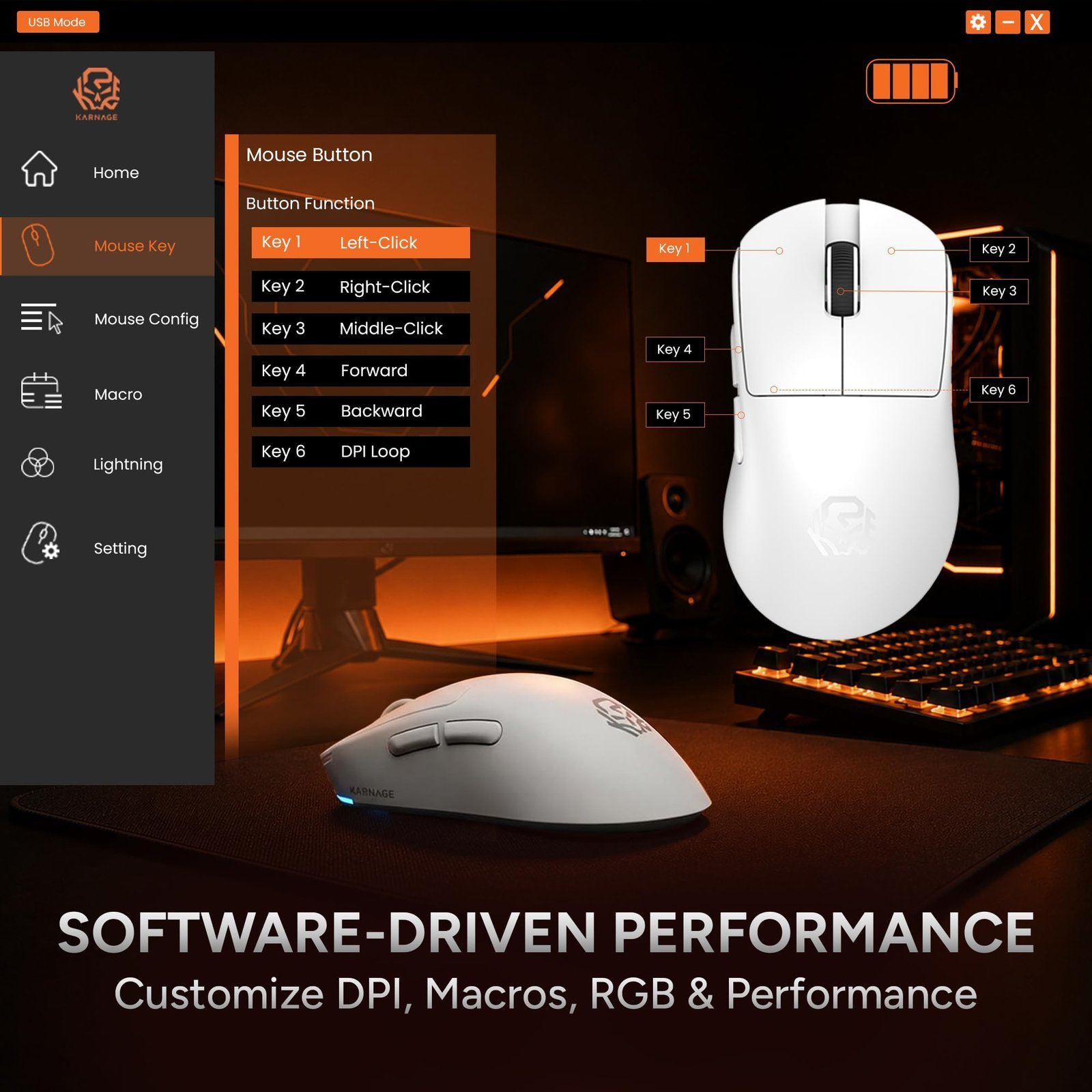 by EVM Blink Tri-Mode Wireless RGB Gaming Mouse | Pixart 3311 Sensor | 16000 DPI | 60g Lightweight | BT + 2.4G + Wired | Advance Software | 1000Hz Polling | Win/Mac | White | 2 Years Warranty - Image 8