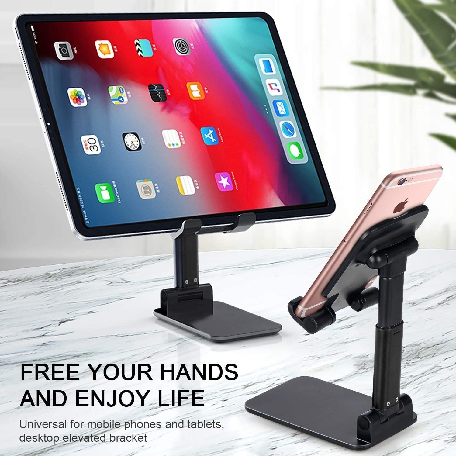 FIT YUVA Black Mobile Stand Tabletop Stand Adjustable Phone Holder and iPad Stand & for Bed, Table, Office, Video Recording Compatible with All Smartphones, Tablet - Image 4