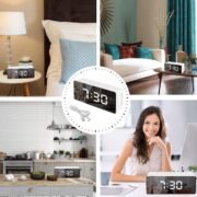 LED Mirror Alarm Clock Digital Display with Dual Alarm, Snooze Function, Temperature & Time Display, USB Powered Smart Bedside Table Clock for Bedroom, Office & Home Decor