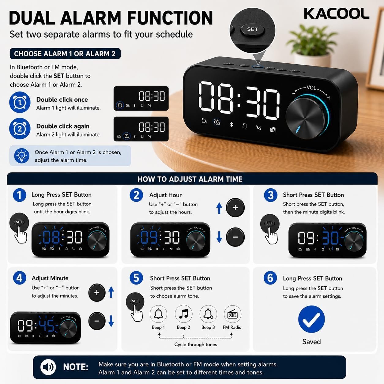Multifunction FM Radio Alarm Clock with Bluetooth Speaker | TF Card Support | Bedside, Living Room Digital Table Clock - Image 8
