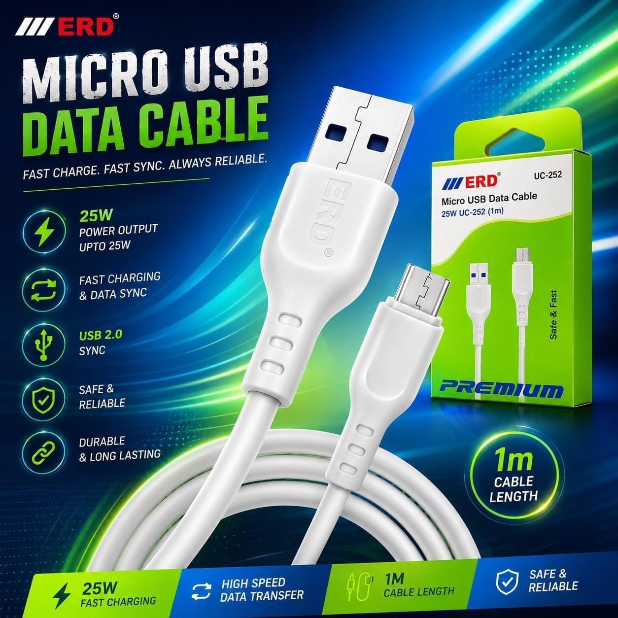 ERD Charging Cable for Android & Multiple Devices | Fast Charging & Data Transfer Cable | Durable USB Cable for Smartphones, Tablets, Power Banks & More - Image 5