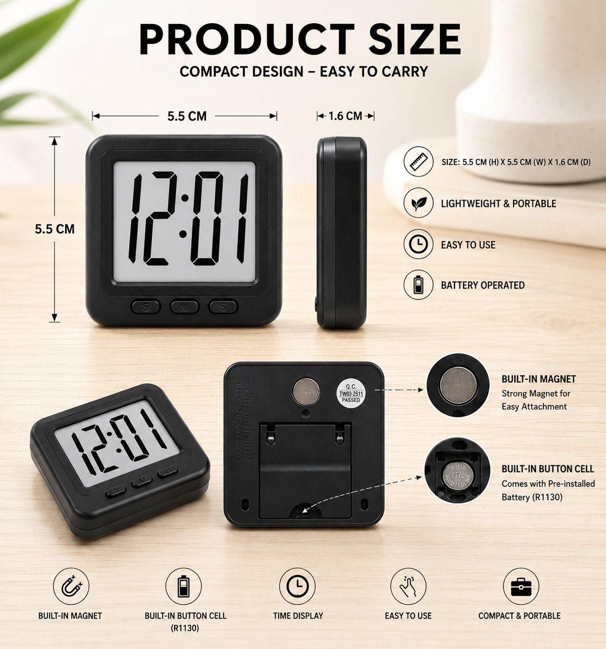 Digital mini Clock for Multipurpose use Portable Compact Smart Magnetic Mini Digital Clock for Kitchen,Study Table,Office. - Image 7