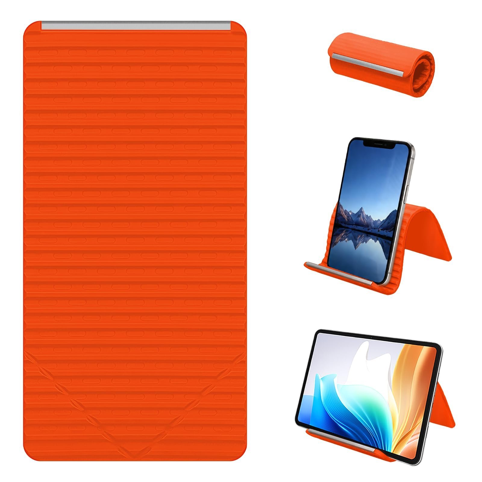 Flexible Silicone Phone Stand, Multi-Angle Adjustable Cell Phone Holder, Portable Phone Stand for Desk, Compatible with iPhone, iPad, Tablet, Laptop, for Home, Office, Gaming, Orange
