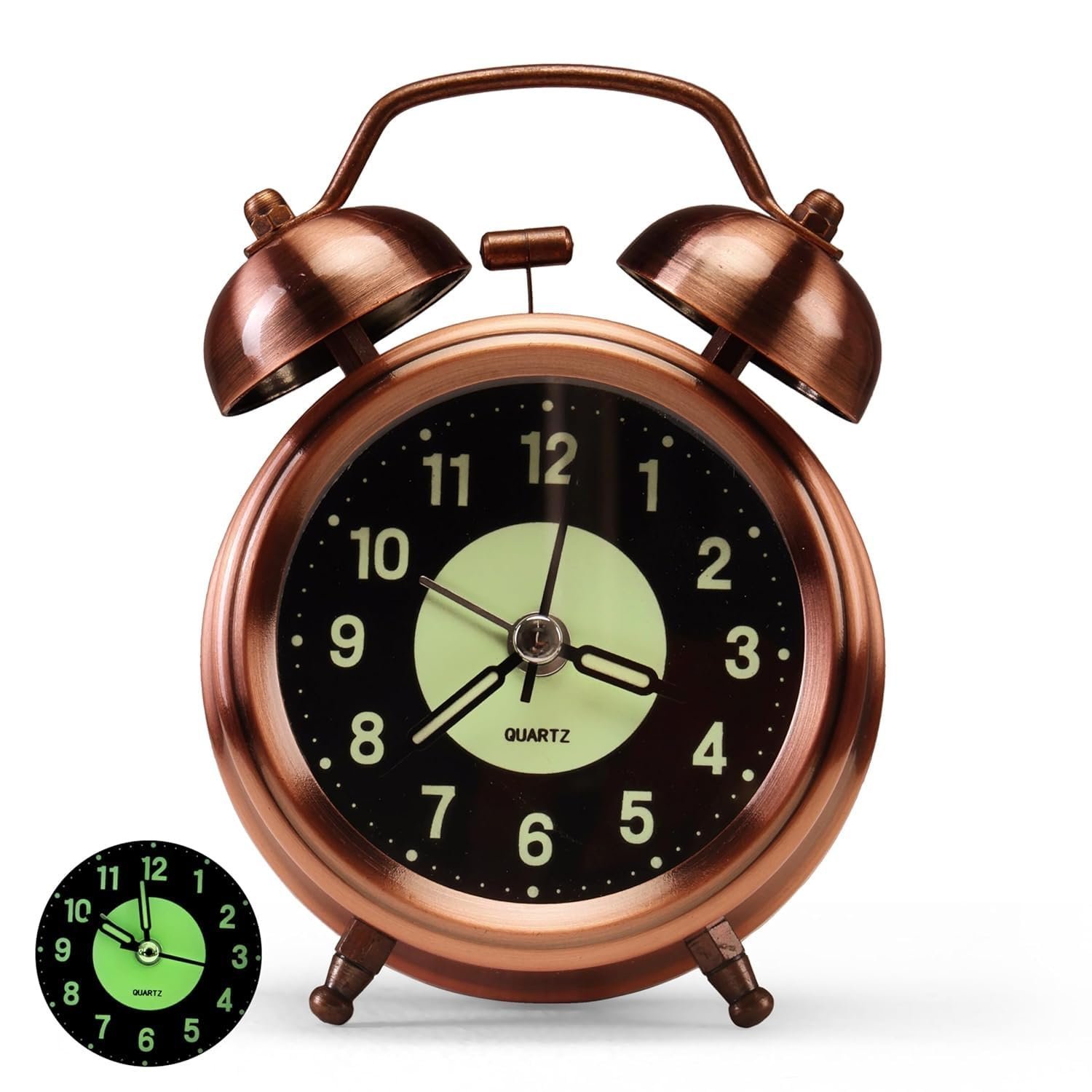 ® Super Loud Alarm Clock for Heavy Sleepers Adults,Twin Bell Retro 4 Inch Silent Non-Ticking Quartz with Backlight, Luminous dial, Alarm Clocks for Bedroom/Office Bedside (Copper) - Image 8