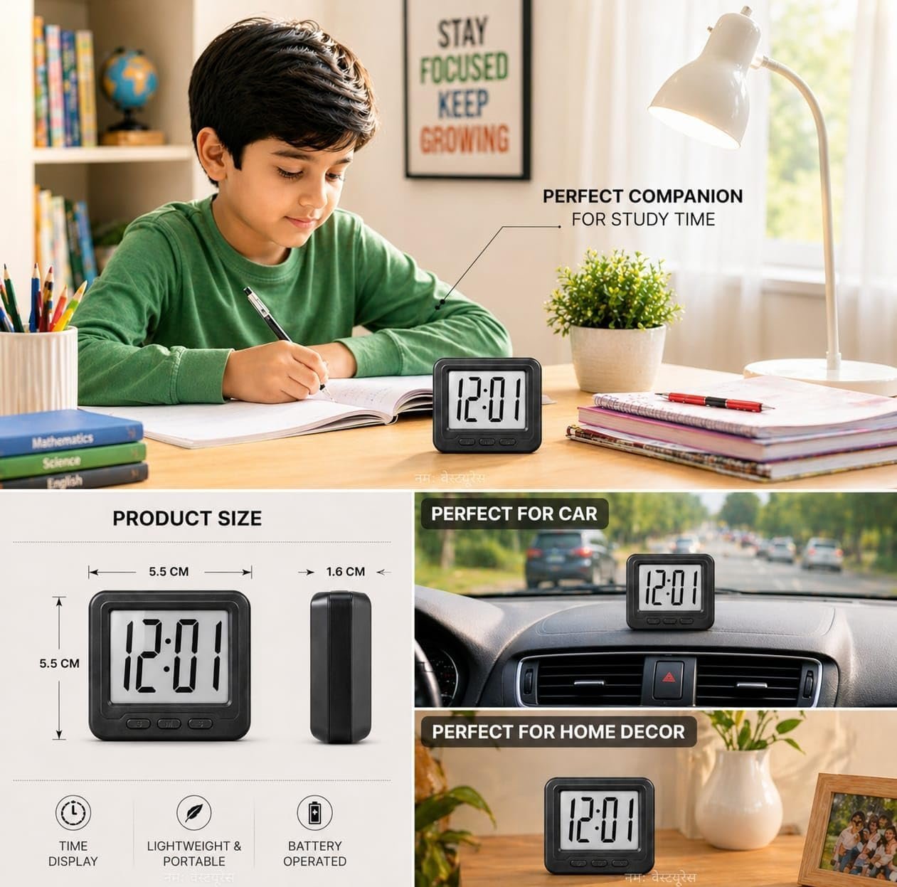 Mini Square Digital Clock with Magnetic Back for Fridge Door Kitchen & Study Table Aesthetic Digital Clock. - Image 3
