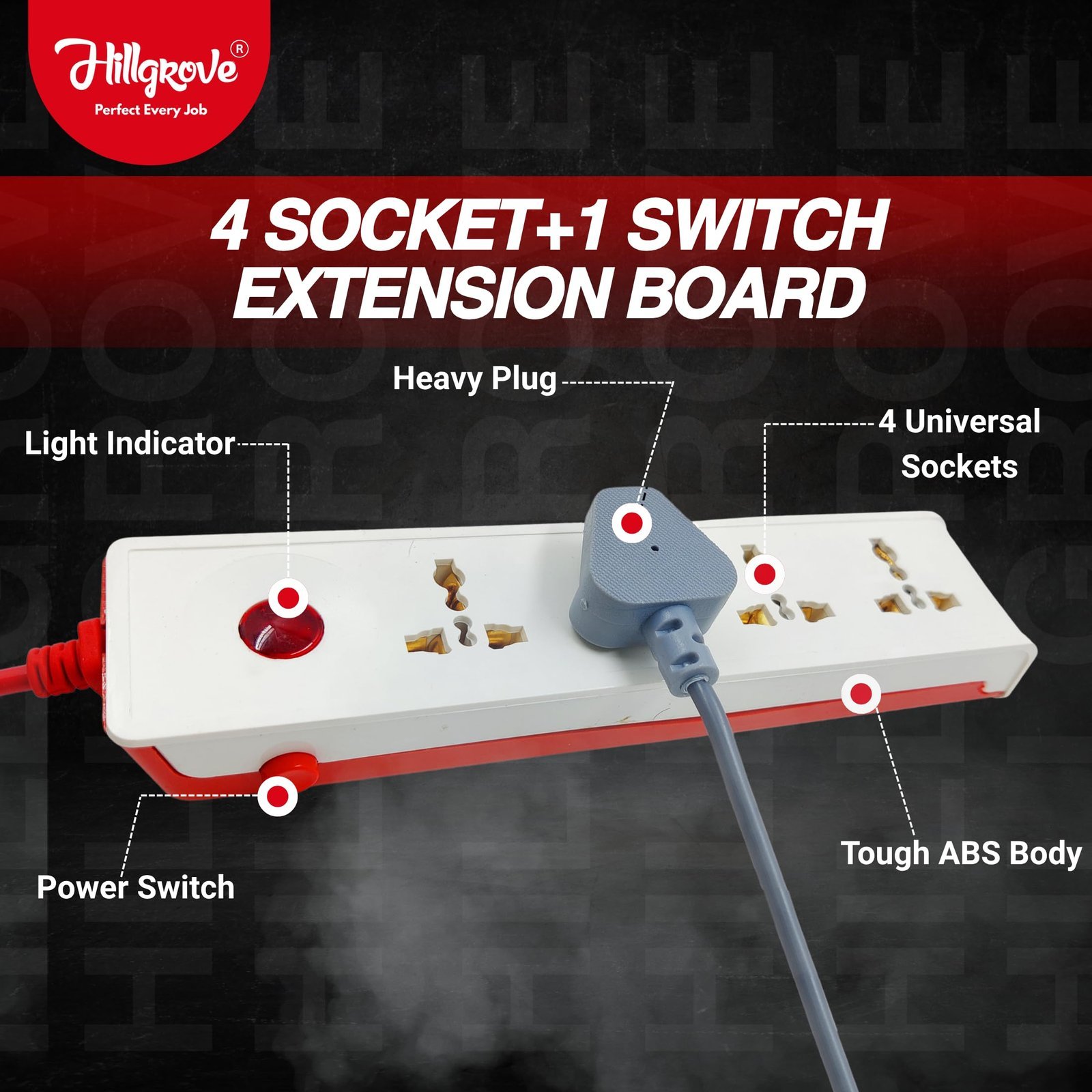 5 Meter Long Cable Power Extension Board with 4 Universal Socket and 1 Switch Surge Protector Board for Computer/Laptop/Fridge 4 Socket Extension Boards (White) - Image 2
