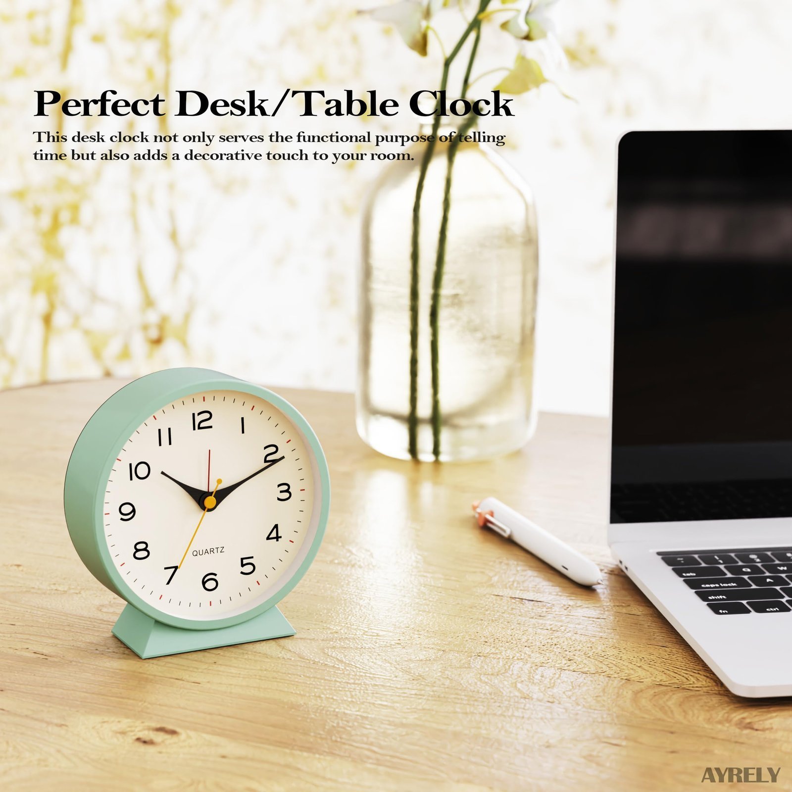 ® 4.5" Analog Alarm Clock, Metal Desk Table Clock with Light, Green - Image 3
