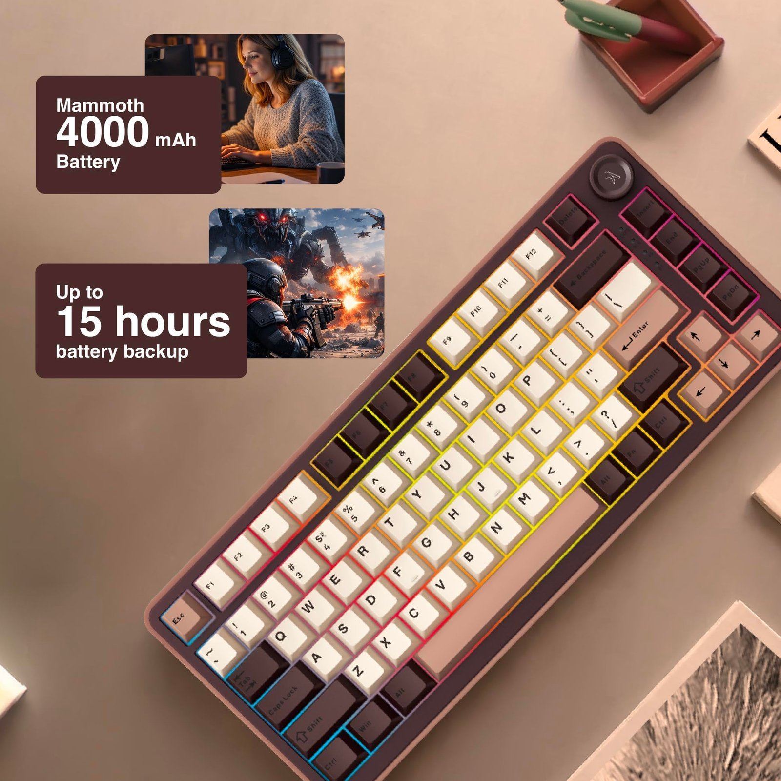 Lethal-GK1 Mechanical RGB Gaming Keyboard with Multi-Function Knob - Image 3