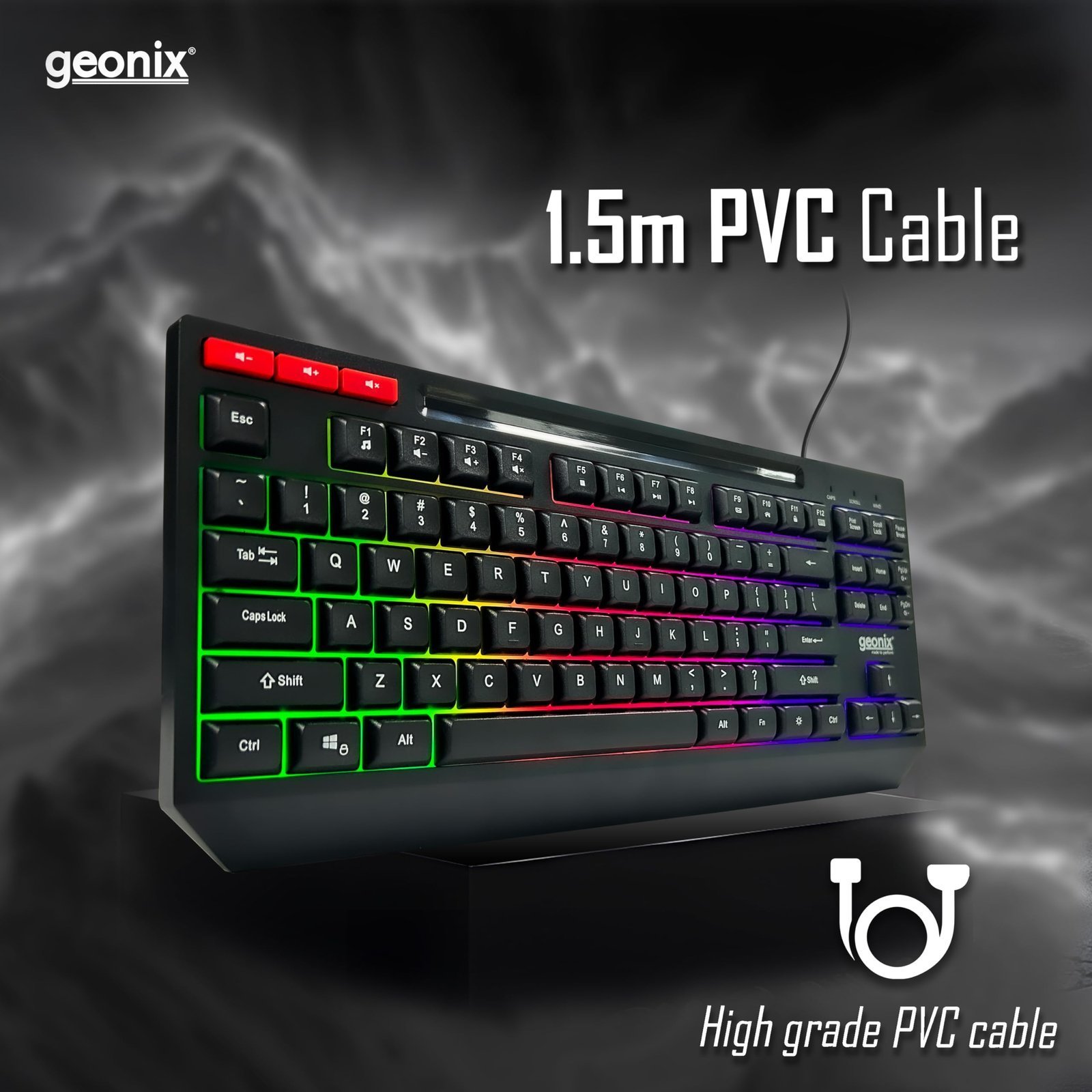 Cruiser K2 Multi Function Gaming Keyboard with 90 Keys Including 3 Dedicated Multimedia Keys, Rainbow Backlight, Spill Resistant, PVC Cable, Durable Body (Black) - Image 4
