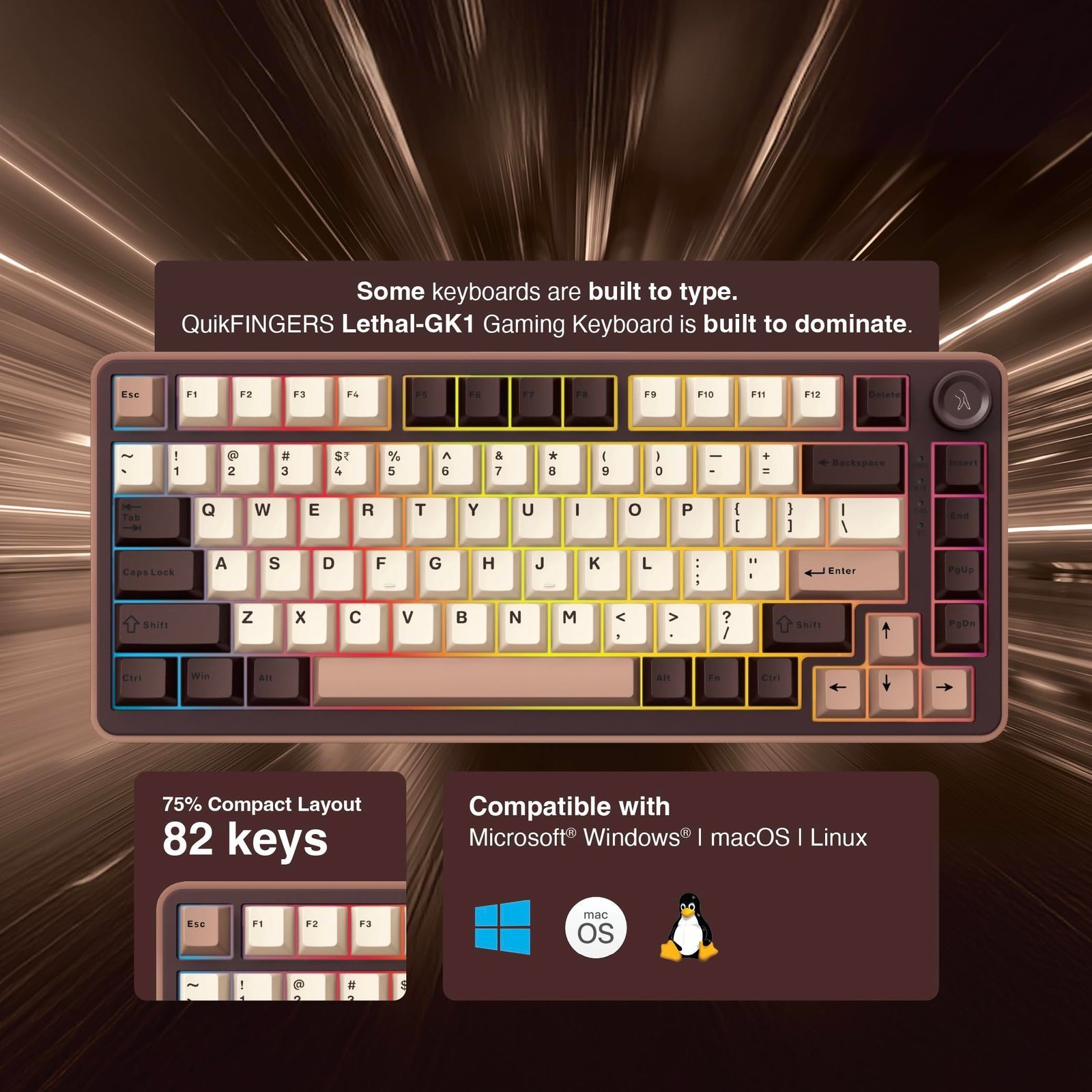 Lethal-GK1 Mechanical RGB Gaming Keyboard with Multi-Function Knob - Image 2