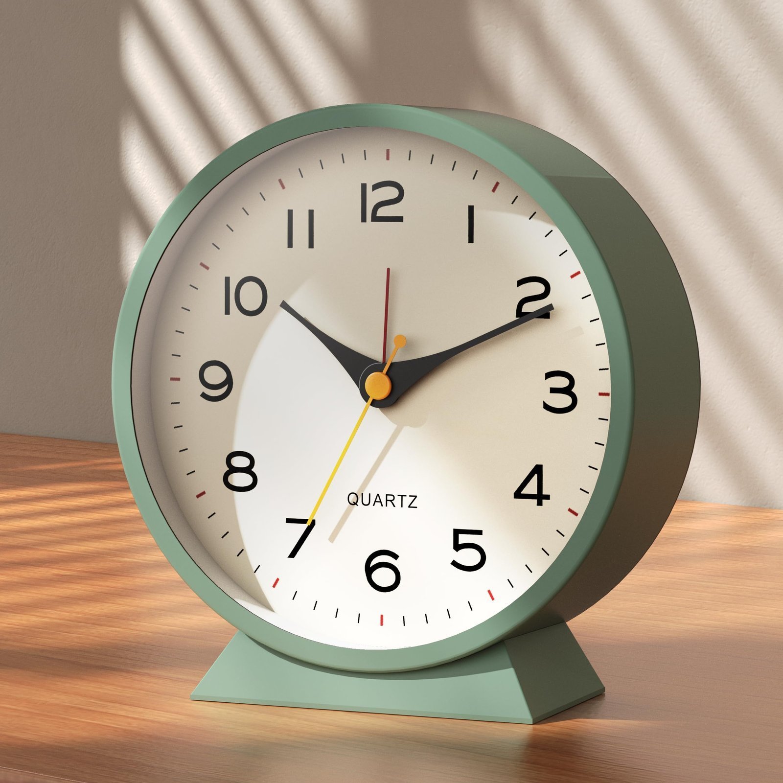 ® 4.5" Analog Alarm Clock, Metal Desk Table Clock with Light, Green