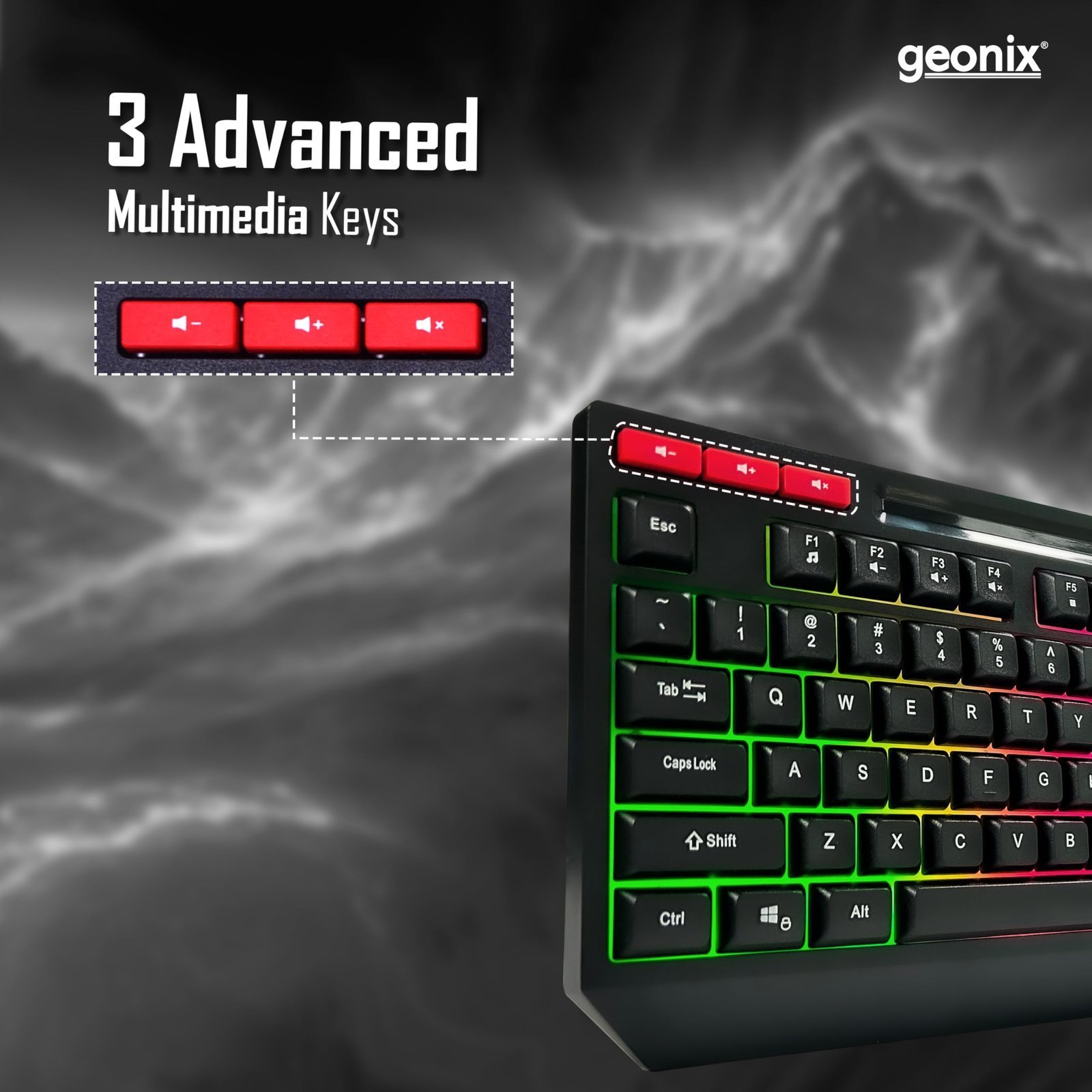 Cruiser K2 Multi Function Gaming Keyboard with 90 Keys Including 3 Dedicated Multimedia Keys, Rainbow Backlight, Spill Resistant, PVC Cable, Durable Body (Black) - Image 3