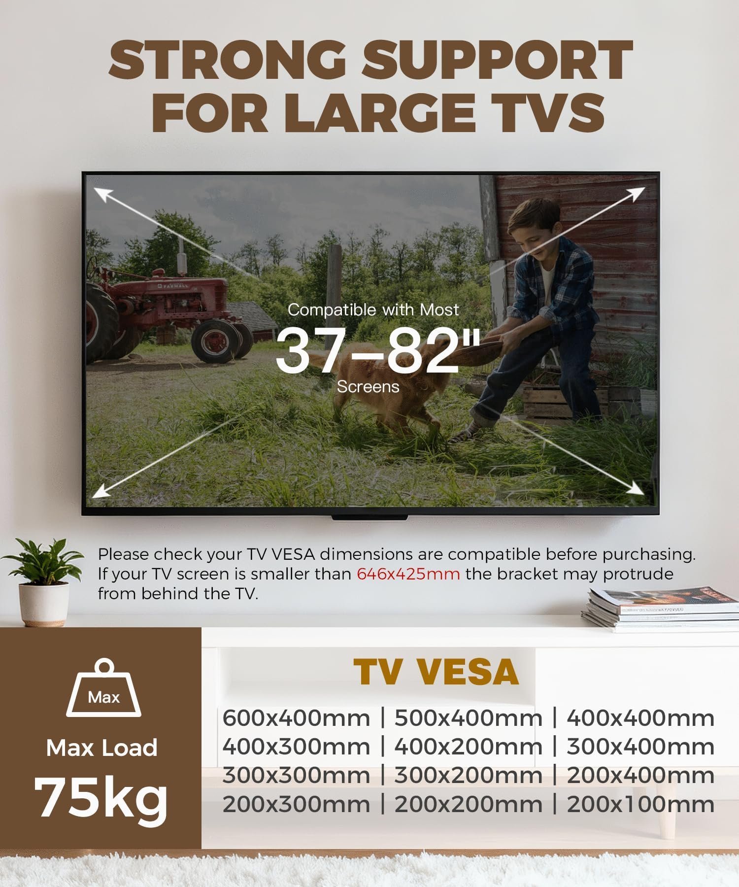 TV Wall Bracket 43-75 Inch, Slim Heavy Duty Tilt TV Mount - Image 4
