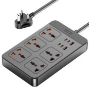 Extension Board, 4 Type C, 2 USB, 5 International Power Sockets, 2500W Output, Long Cable, Wall Mount Option, Supports Laptop Charging for Office, Home Appliances (SmartStrip 2 Pro, Black)